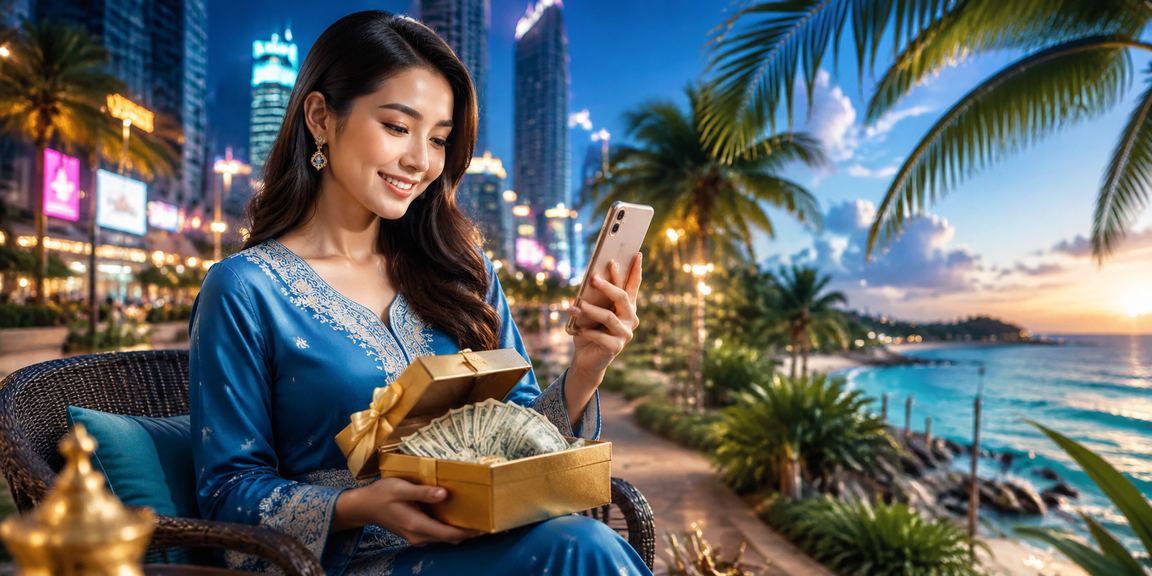 Pengguna kasino mudah alih Kuala Lumpur berbaju kurung mengakses platform